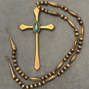 Native American large Sterling and Turquoise Cross Necklace